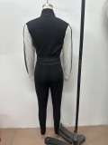 Fashionable Contrast Crop Sports Casual Two Piece Pants Set