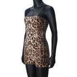 Sequin Leopard Straps Low Back Sexy Hollow Tight Fitting Short Jumpsuit