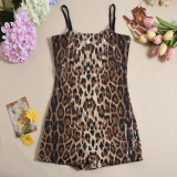 Sequin Leopard Straps Low Back Sexy Hollow Tight Fitting Short Jumpsuit