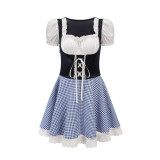 German Munich Oktoberfest Maid Costume Plaid Beer Dress Mardi Gras Costume