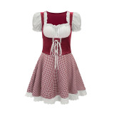 German Munich Oktoberfest Maid Costume Plaid Beer Dress Mardi Gras Costume