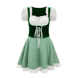 German Munich Oktoberfest Maid Costume Plaid Beer Dress Mardi Gras Costume