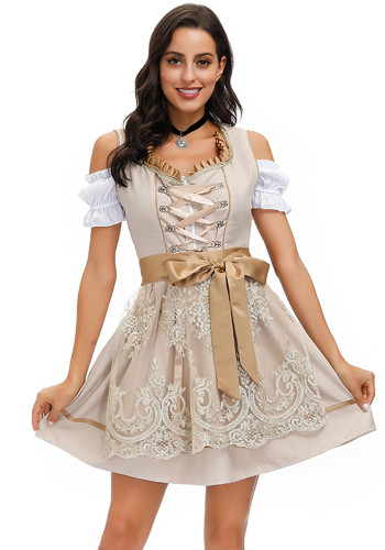 Floral Oktoberfest Women's Costume Lace Embroidery Square Neck Beer Dress