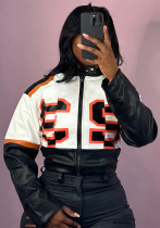 Winter Women's Fashion Sexy High Collar Zipper Contrast Color Pu Leather Jacket Winter Women's Fashion Sexy High Collar Zipper Contrast Color Pu Leather Jacket