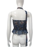 Summer Fashion Sexy Flower Strapless Ruffled Short Ribbon Vest