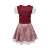 German Munich Oktoberfest Maid Costume Plaid Beer Dress Mardi Gras Costume