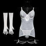 Sequins Ladies Nightclub See Through Dress With Gloves