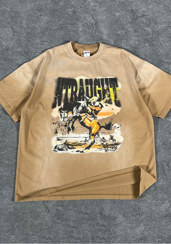 Summer Printed Washed Men's Short-Sleeved Loose Street Trendy Men And Women T-Shirt