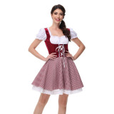 German Munich Oktoberfest Maid Costume Plaid Beer Dress Mardi Gras Costume