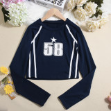 Fashionable Women's T-Shirt Crop Tight Fitting Printed Long-Sleeved Top