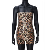 Sequin Leopard Straps Low Back Sexy Hollow Tight Fitting Short Jumpsuit
