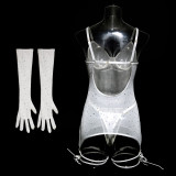 Sequins Ladies Nightclub See Through Dress With Gloves