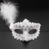 Venetian Lace Applique Cloth Side Feather Adult Mask Carnival Mardi Gras Performance Props