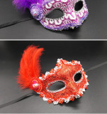 Venetian Lace Applique Cloth Side Feather Adult Mask Carnival Mardi Gras Performance Props