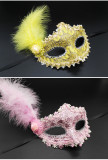 Venetian Lace Applique Cloth Side Feather Adult Mask Carnival Mardi Gras Performance Props