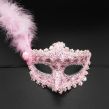 Venetian Lace Applique Cloth Side Feather Adult Mask Carnival Mardi Gras Performance Props