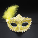 Venetian Lace Applique Cloth Side Feather Adult Mask Carnival Mardi Gras Performance Props