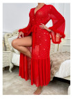 Women V-Neck Long-Sleeved Fluffy Sequin Nightgown