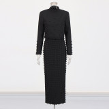 Women beaded top + skirt two-piece set
