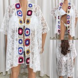 Women Patchwork Lace sexy See-Through beach Cover-Up Blouse