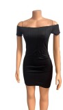 Women Solid Off Shoulder short sleeve Bodycon dress