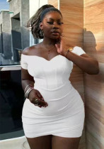 Women Solid Off Shoulder short sleeve Bodycon dress
