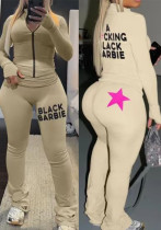 Women star print zipper top and pants yoga two-piece set Women star print zipper top and pants yoga two-piece set