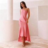 Women Spring Summer Sexy Slash Shoulder Lace-Up Backless Fishtail Dress