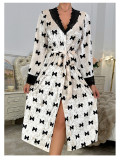 Women Velvet Nightgown Sexy Lace Bathrobe