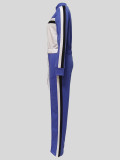 Women Colorblock Long Sleeve Stand Collar Zipper Top and Pants Casual Two-Piece Set