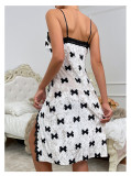 Women Sexy Printed Velvet Lace Patchwork Slit Suspender Nightdress