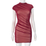 Women Round Neck Sexy See-Through Mesh Bodycon Dress