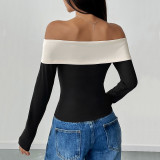 Women Long Sleeve Off Shoulder Bow T-Shirt