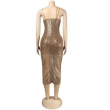 Women sequined suspenders sexy Backless Bodycon Dress