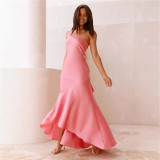 Women Spring Summer Sexy Slash Shoulder Lace-Up Backless Fishtail Dress