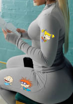 Women print zipper top and pants yoga two-piece set Women print zipper top and pants yoga two-piece set