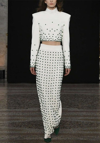 Women beaded top + skirt two-piece set