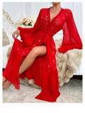 Women V-Neck Long-Sleeved Fluffy Sequin Nightgown