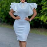 Women Sexy Ruffle Sleeve Beaded Party African Dress