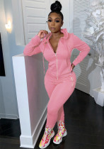 Women Casual Solid Hooded Zipper Pocket Top and Pants Two-Piece Set Women Casual Solid Hooded Zipper Pocket Top and Pants Two-Piece Set