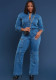 Women Stretchy long sleeve Cargo Denim Jumpsuit