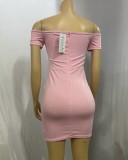 Women Solid Off Shoulder short sleeve Bodycon dress