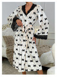 Women Velvet Nightgown Sexy Lace Bathrobe