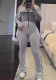 Women letter print zipper top and pants yoga two-piece set