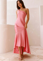 Women Spring Summer Sexy Slash Shoulder Lace-Up Backless Fishtail Dress