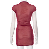 Women Round Neck Sexy See-Through Mesh Bodycon Dress