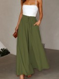 Women Solid Drawstring Loose Casual Wide-leg Pants