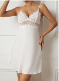 Women Satin Lace Patchwork Sexy Suspender Nightdress