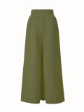 Women Solid Drawstring Loose Casual Wide-leg Pants