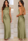 Women Solid Satin Sexy Backless Strap Fishtail Dress
